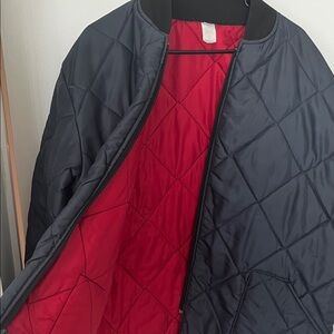 Men's Quilted Reversible Bomber Jacket - Black with Red Lining